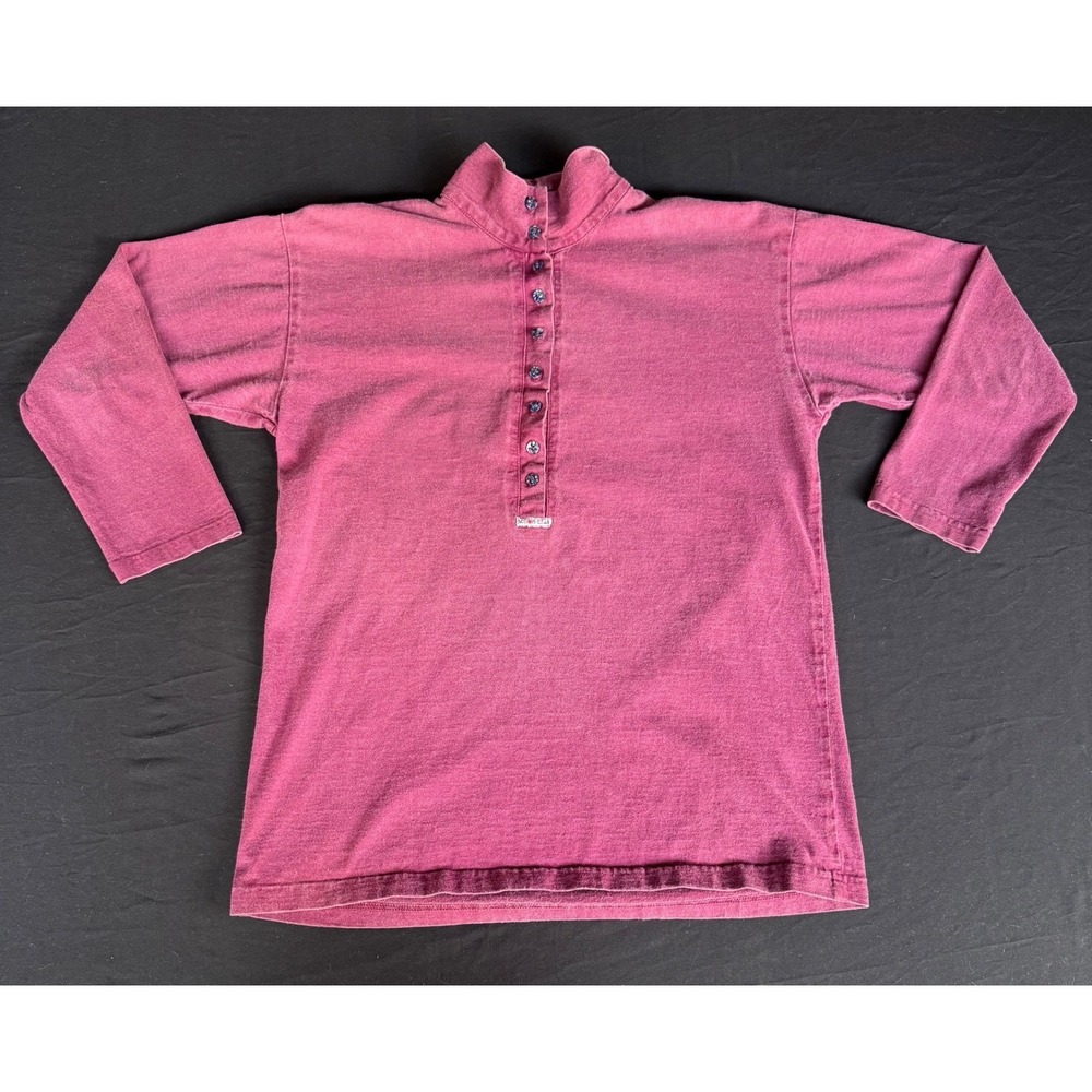 Action Gear Sportswear Mens Small Burgundy Cotton Mock Neck Button Henley Shirt